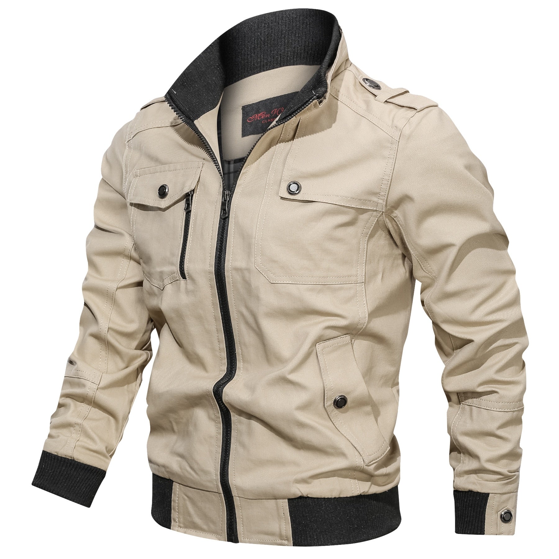 Orizelle | Men's Military Bomber Jacket – Windproof Zip-Up Jacket with Chest Pockets and Epaulettes