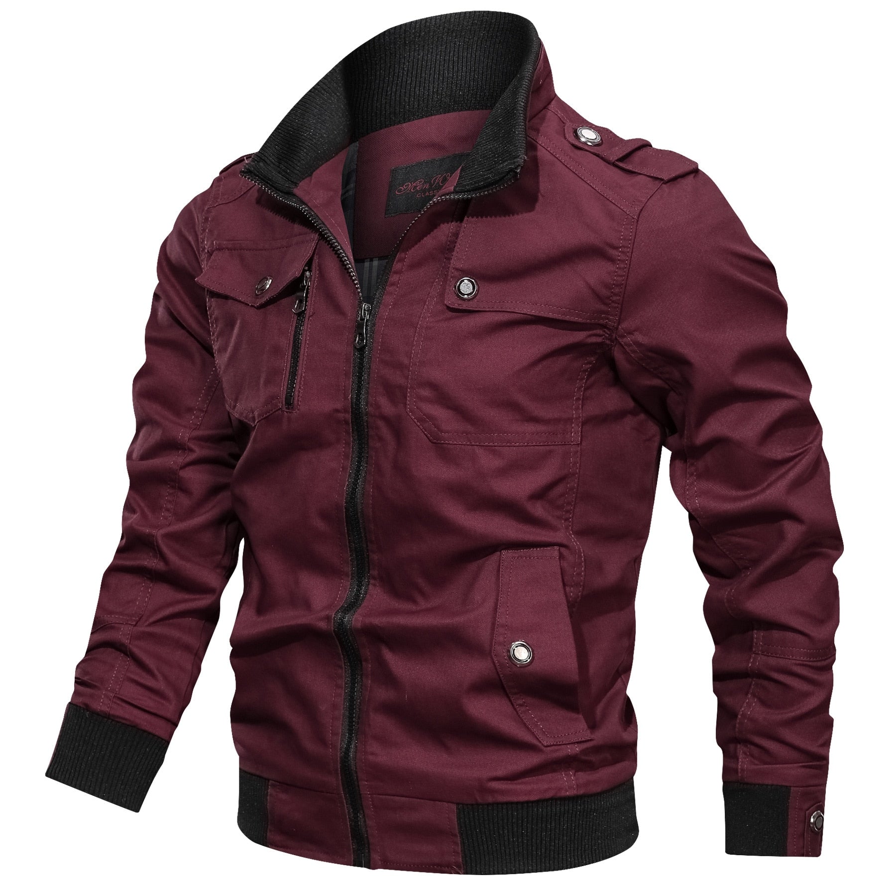 Orizelle | Men's Military Bomber Jacket – Windproof Zip-Up Jacket with Chest Pockets and Epaulettes