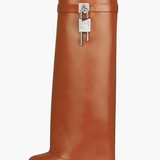 Sculptural Black Wedge Knee-High Boots in Glossy Finish