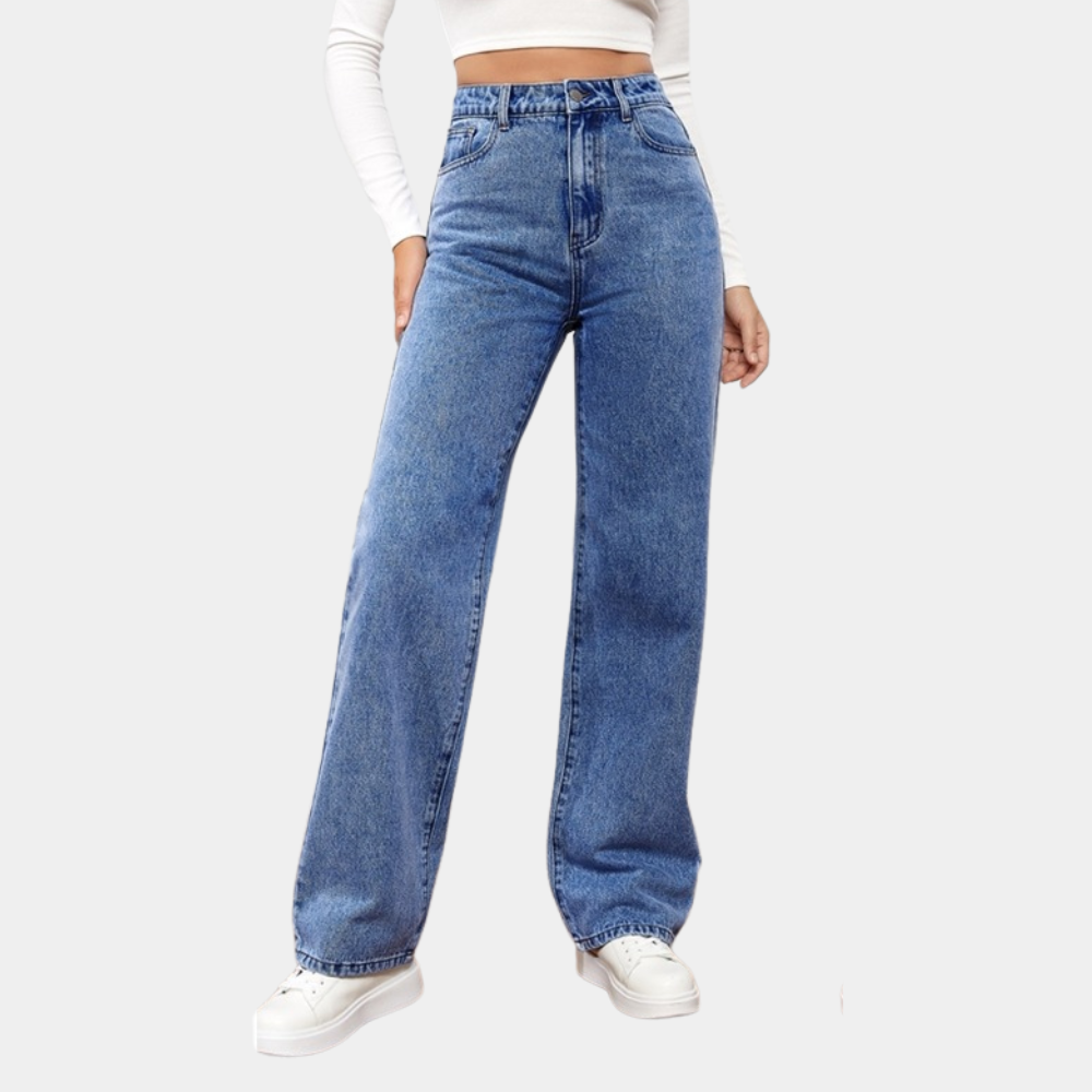 High-Waisted Straight Leg Jeans – Dark Blue Denim | Women's Classic Fit