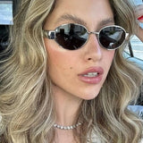 Oval Gold Frame Sunglasses with Green Lenses – Cilia