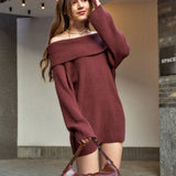 Off-Shoulder Ribbed Knit Top for Women – Elegant Fold-Over Neckline