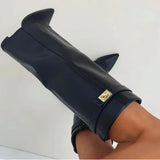 Sculptural Knee-High Wedge Boots in Faux Suede with Buckle Detail