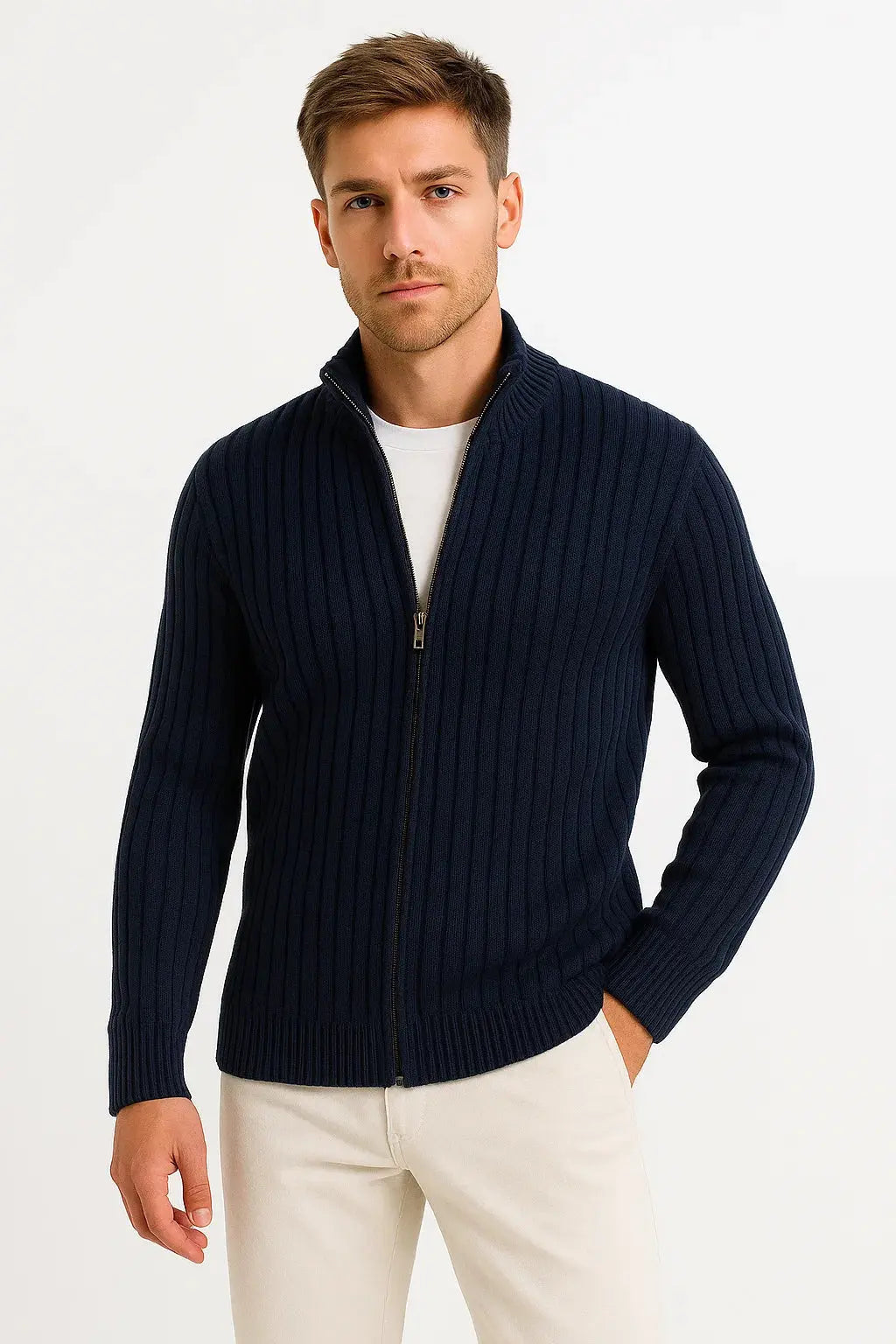 Orizelle | Men's Cardigan Grey Ribbed Knit Lightweight Casual and Formal Design for Men
