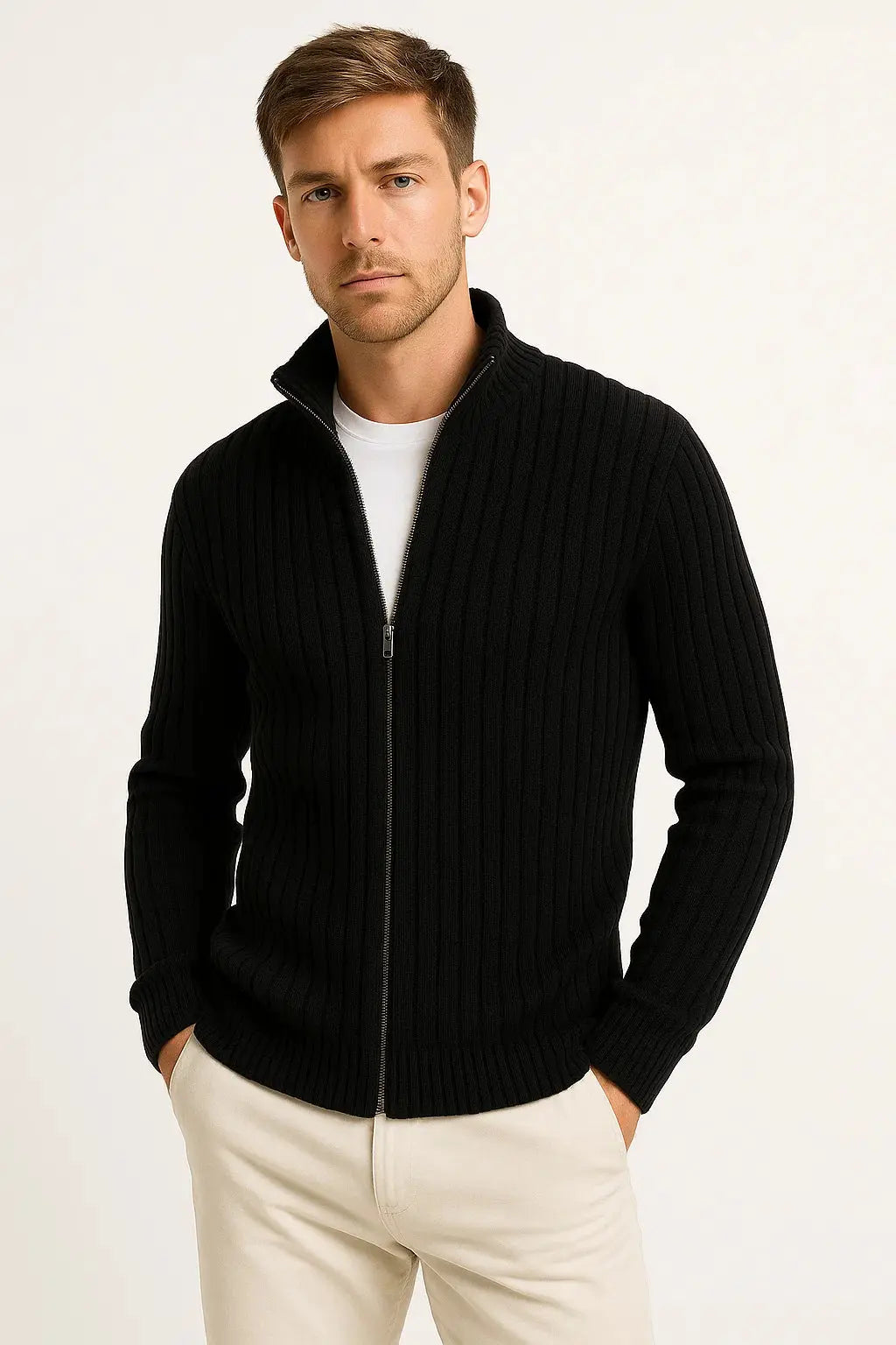 Orizelle | Men's Cardigan Grey Ribbed Knit Lightweight Casual and Formal Design for Men