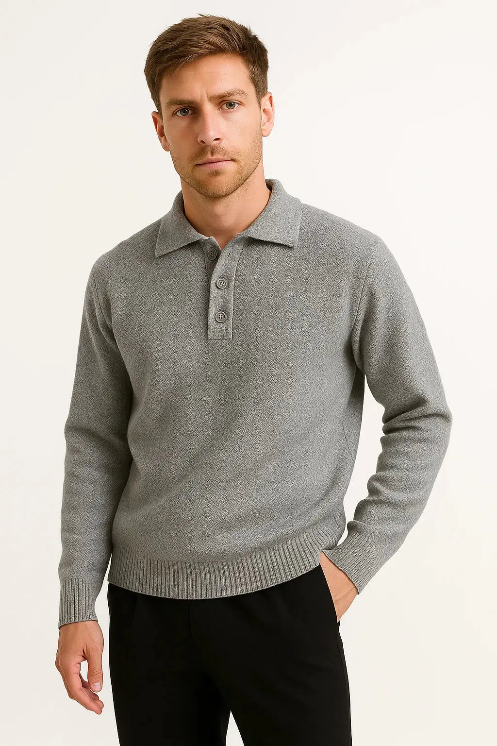 Orizelle | Men's Polo Sweater Cotton Blend Classic Knit Pullover with Structured Collar