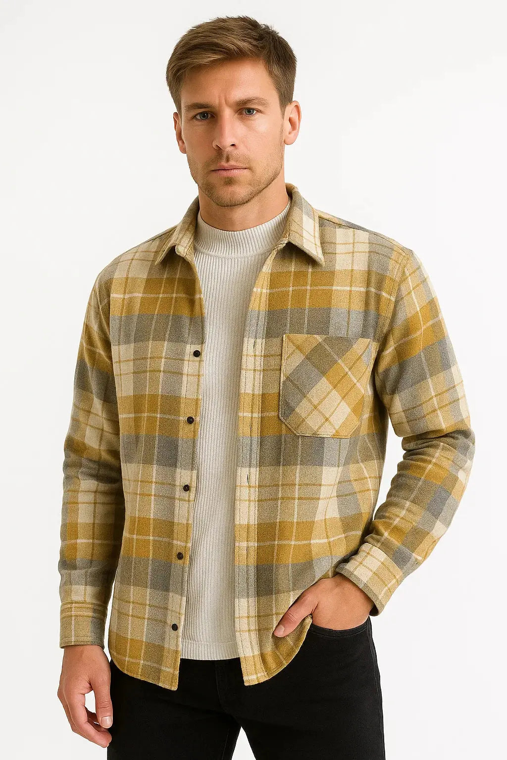 Orizelle | Men's Casual Shirt Cotton-Polyester Blend Long Sleeve Checkered
