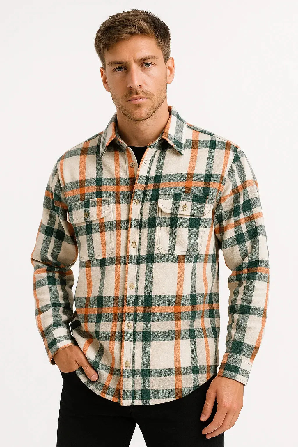 Orizelle | Men's Casual Shirt Cotton-Polyester Blend Long Sleeve Checkered