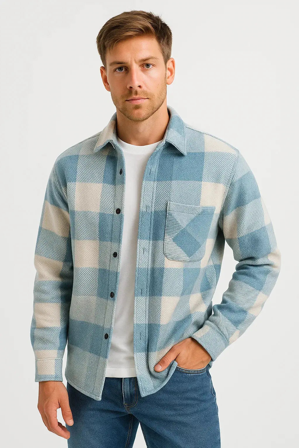 Orizelle | Men's Casual Shirt Cotton-Polyester Blend Long Sleeve Checkered