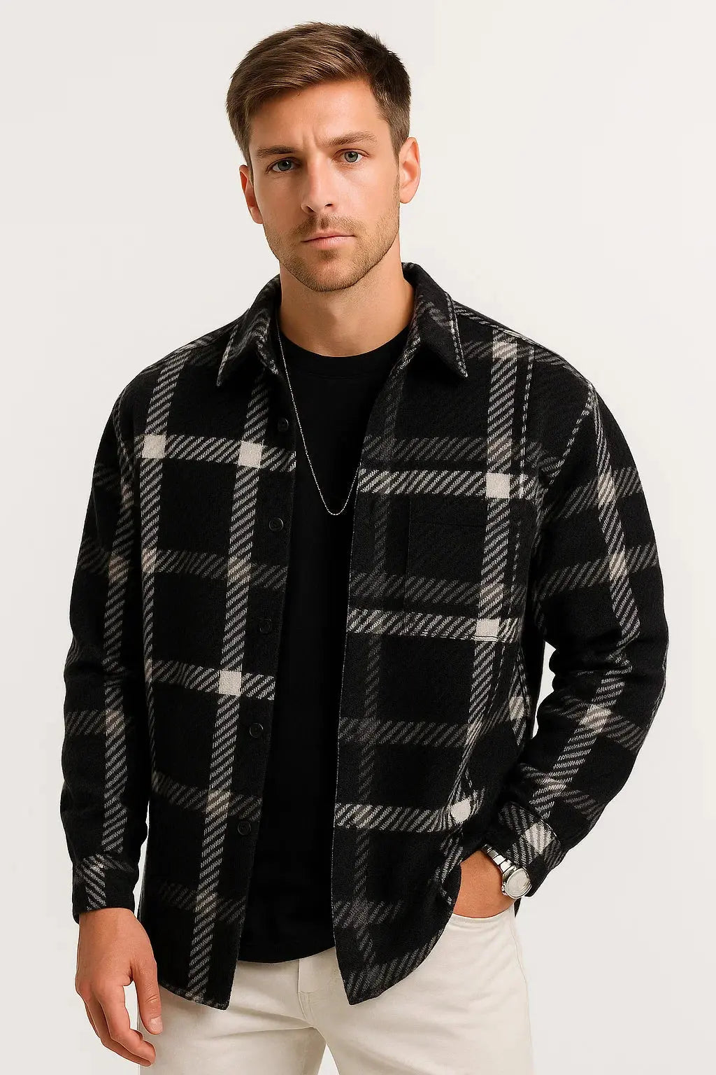 Orizelle | Men's Casual Shirt Cotton-Polyester Blend Long Sleeve Checkered