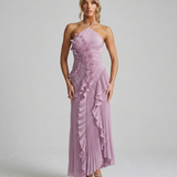 Orizelle | Pleated Ruffle Halterneck Midi Dress