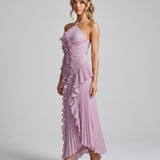 Orizelle | Pleated Ruffle Halterneck Midi Dress