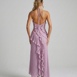 Orizelle | Pleated Ruffle Halterneck Midi Dress
