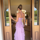 Orizelle | Pleated Ruffle Halterneck Midi Dress