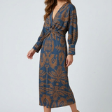 Orizelle | Printed Twist-Front Midi Dress