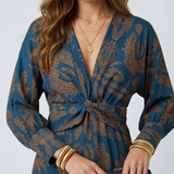 Orizelle | Printed Twist-Front Midi Dress