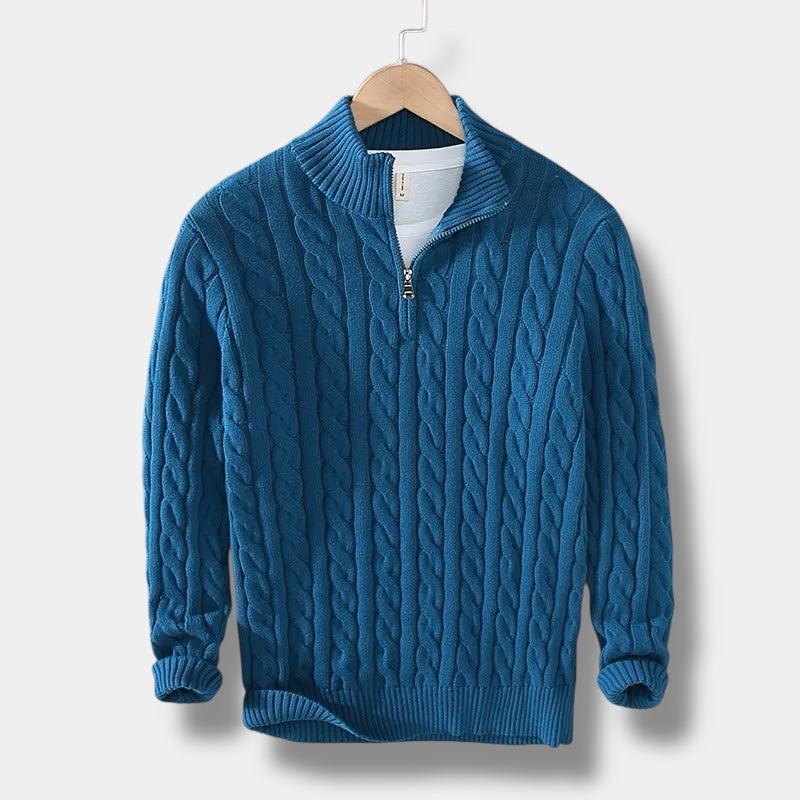 Orizelle | Jacquard Mock Neck Half-Zip Sweater for Men – Timeless Old Money Style