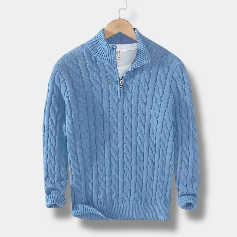 Orizelle | Jacquard Mock Neck Half-Zip Sweater for Men – Timeless Old Money Style