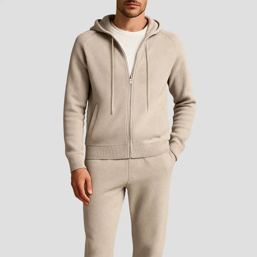 Orizelle | Men's Loungewear Set Wool Zipped Hoodie Jogger Pants