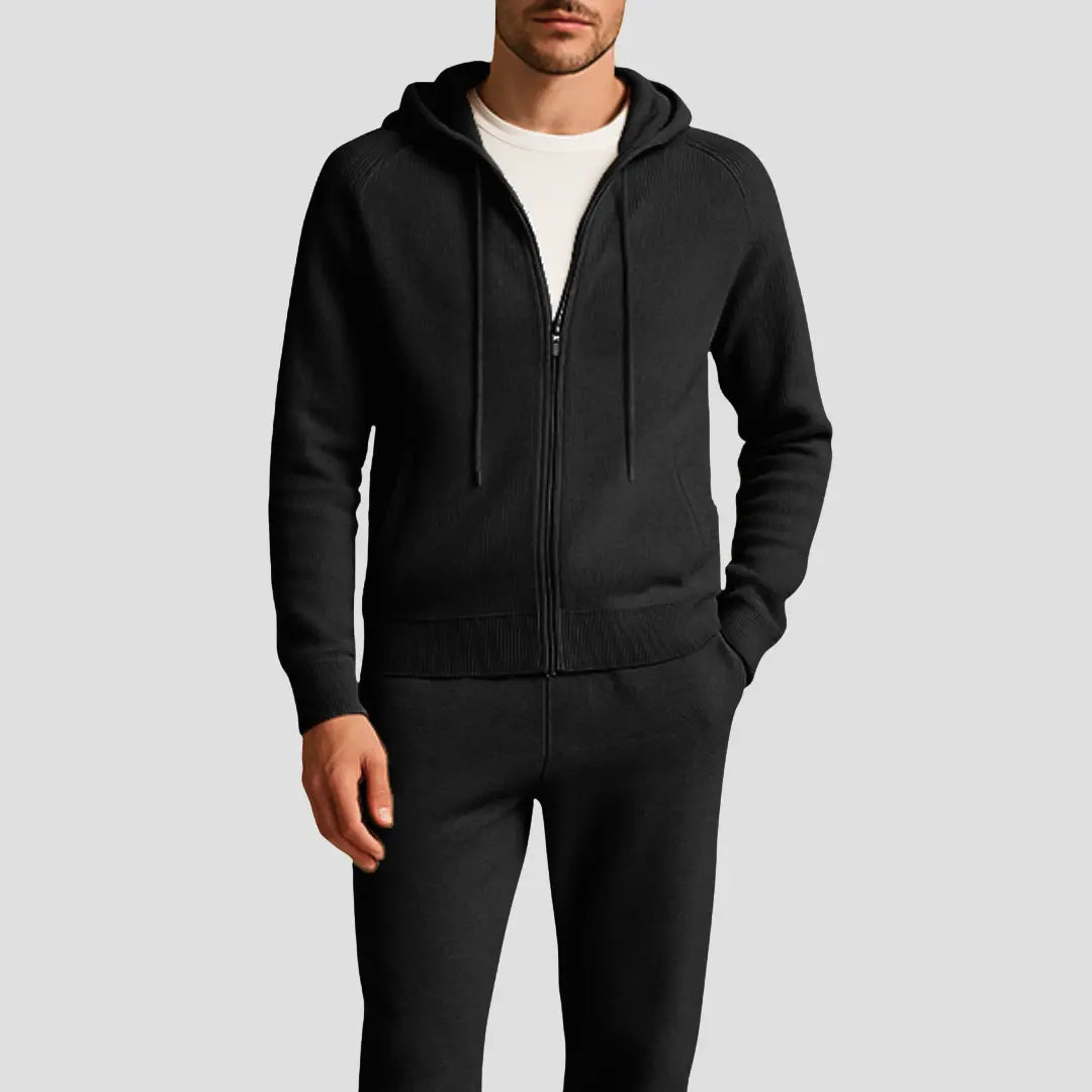 Orizelle | Men's Loungewear Set Wool Zipped Hoodie Jogger Pants