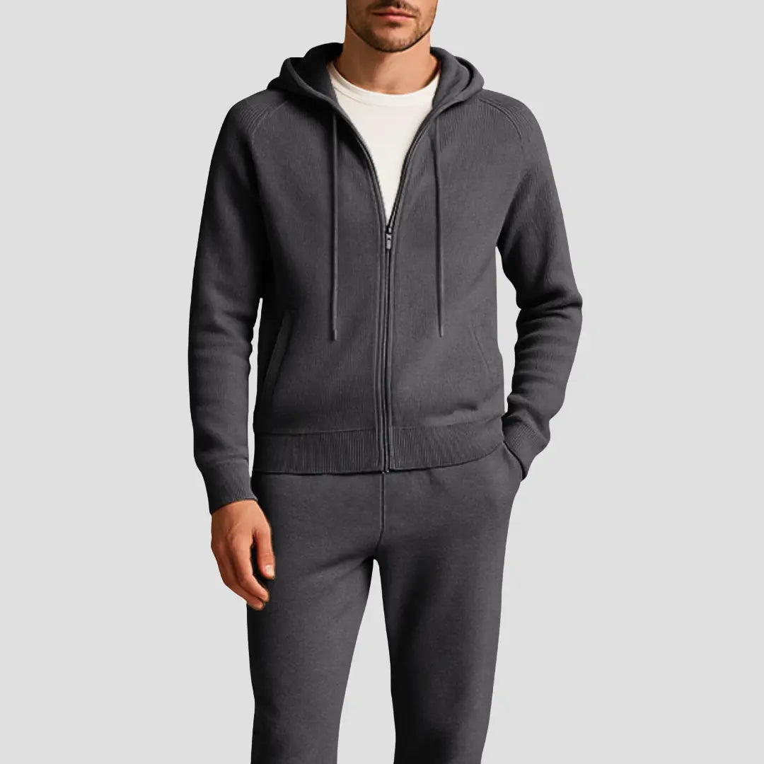 Orizelle | Men's Loungewear Set Wool Zipped Hoodie Jogger Pants