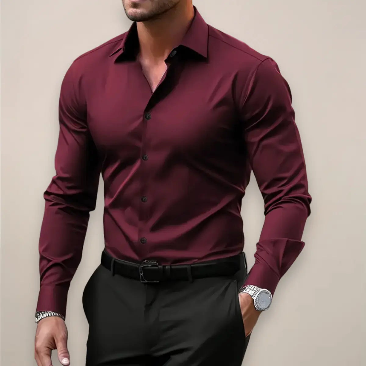 Orizelle | Men’s Long-Sleeve Shirt – Classic Notched Collar, Versatile Smart Style