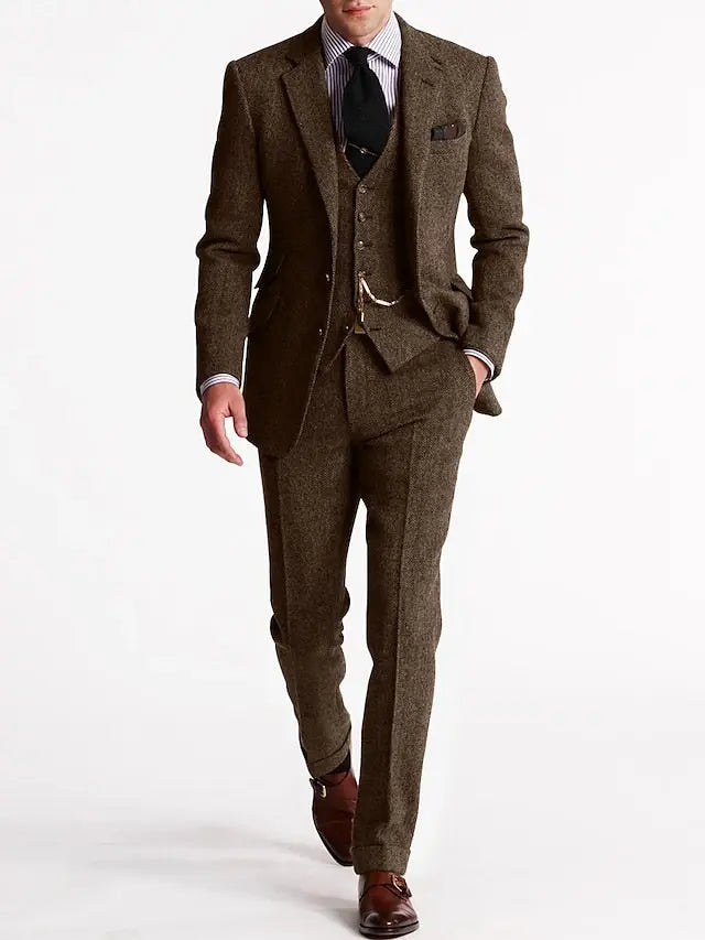 Orizelle | Mens Slim Fit Tweed Suit 3 Piece |