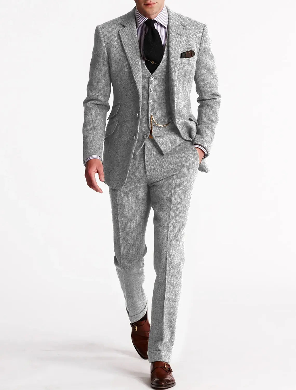 Orizelle | Mens Slim Fit Tweed Suit 3 Piece |