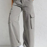 High-Waisted Wide-Leg Cargo Trousers – Light Grey | Women's Utility Pants