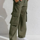 High-Waisted Wide-Leg Cargo Trousers – Light Grey | Women's Utility Pants