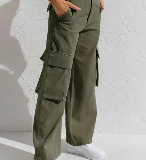 High-Waisted Wide-Leg Cargo Trousers – Light Grey | Women's Utility Pants