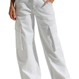High-Waisted Wide-Leg Cargo Trousers – Light Grey | Women's Utility Pants