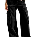 High-Waisted Wide-Leg Cargo Trousers – Light Grey | Women's Utility Pants