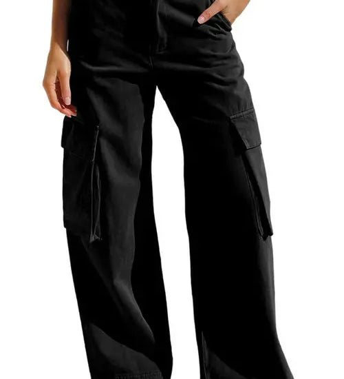 High-Waisted Wide-Leg Cargo Trousers – Light Grey | Women's Utility Pants