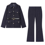 Double Breasted Military Style Blazer and Pants Set