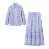 Long Sleeve Button Shirt and Maxi Skirt Set