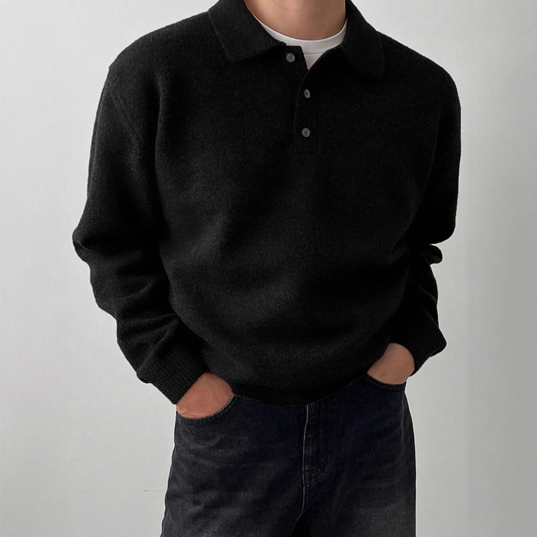 Orizelle | Men's Polo Sweater Cotton Blend Classic Knit Pullover with Structured Collar