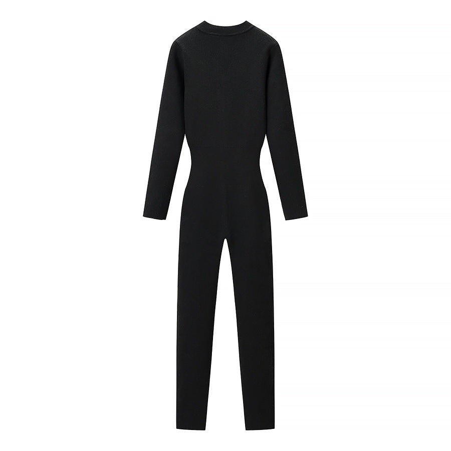 Zip Front Slim Fit Jumpsuit Long Sleeve