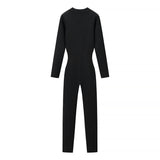 Zip Front Slim Fit Jumpsuit Long Sleeve