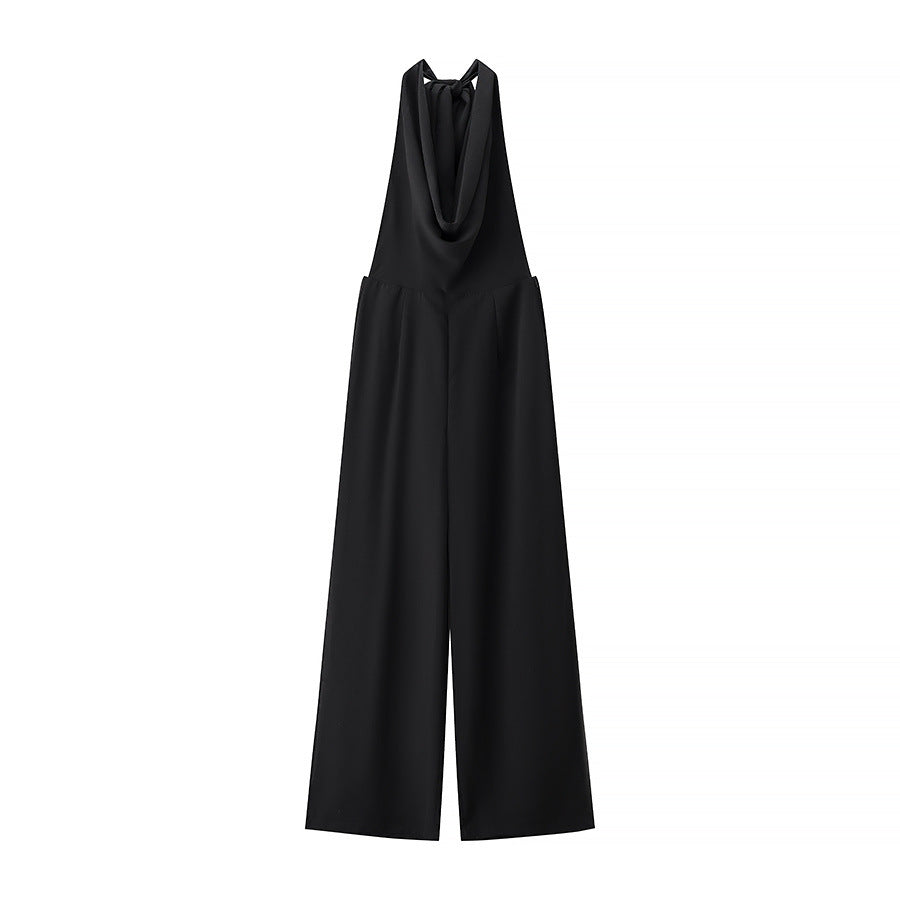 Halter Neck Wide Leg Jumpsuit Elegant Draped Style