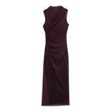 Ruched Velvet Maxi Dress Sleeveless Evening Dress