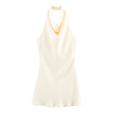 Halter Neck Mini Dress Elegant Draped Party Dress