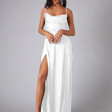 Satin Cowl Neck Maxi Dress with Side Slit