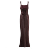 Satin Maxi Evening Dress Elegant Slim Fit