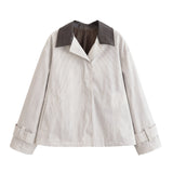 Textured Button Front Jacket with Contrast Collar