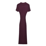 Ribbed Polo Midi Dress Elegant Slim Fit