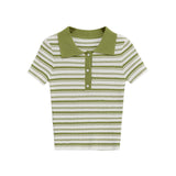 Slim Fit Striped Short Sleeve Women Polo Shirt