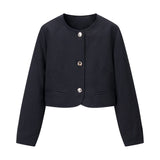 Cropped Collarless Button Jacket