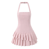 Elegant Halter Ruffle Mini Dress Flared Party Dress