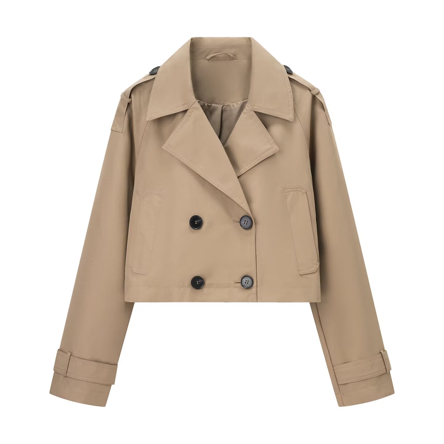 Double Breasted Cropped Trench Jacket with Structured Collar